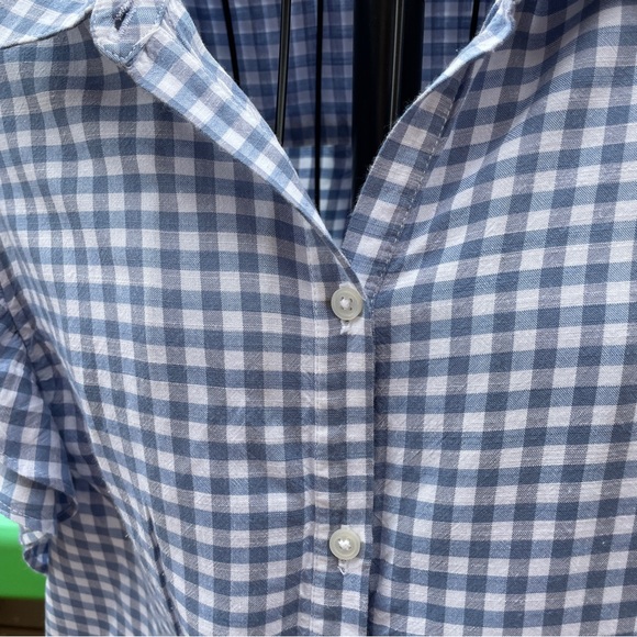 Jessica Simpson Blue & White Check Button Up Blouse Shirt Short Sleeve Small - Picture 3 of 8